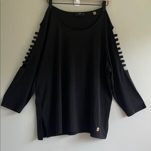 Tahari Black Cutout Sleeve Blouse